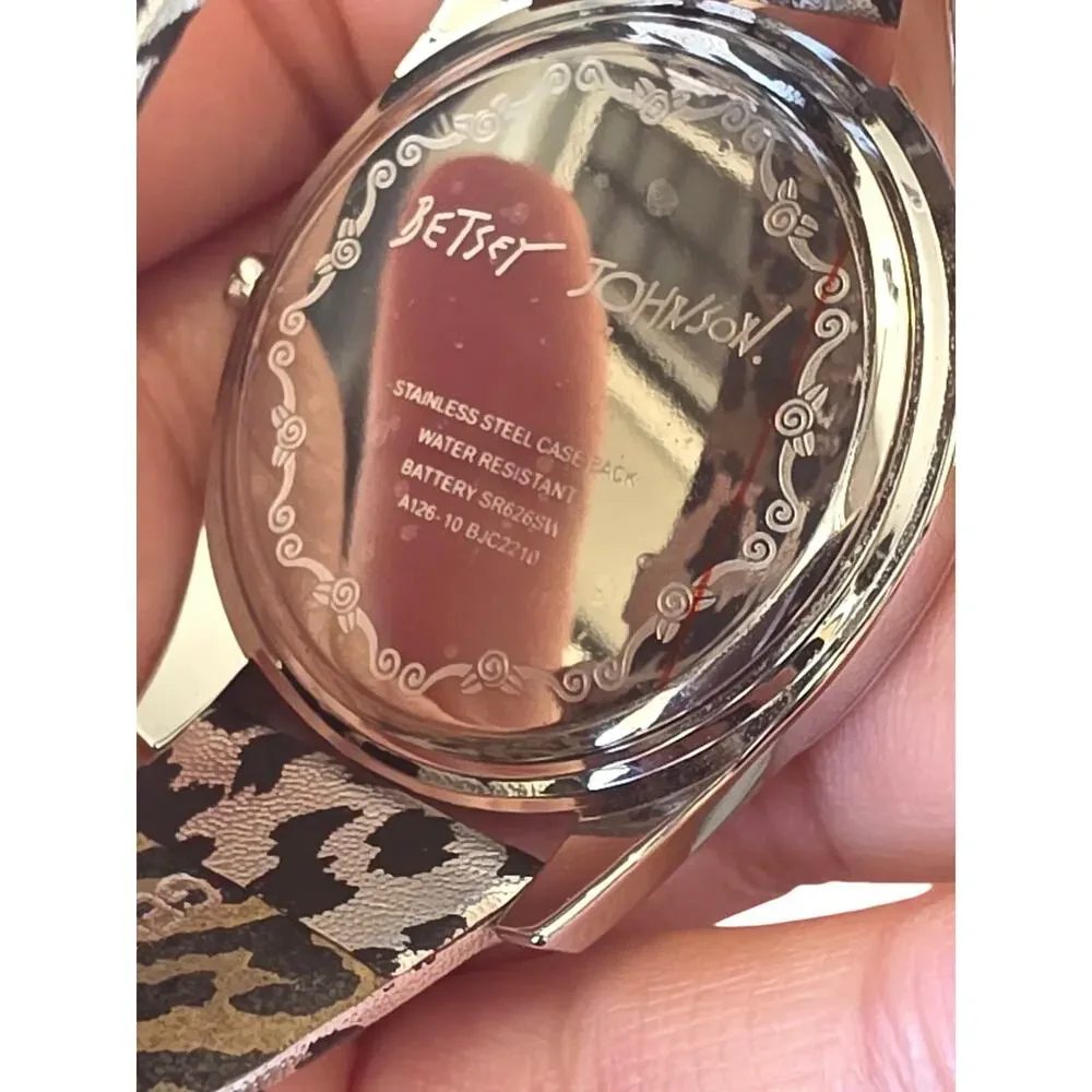 Betsey Johnson Silver Crystal Leopard Print Watch